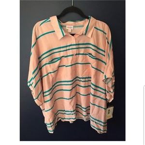 NWT LuLaRoe 3XL Amy Pale Pink Teal Stripes